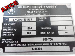 Výrobní štítek ŠKODA 120GLS - výprodej